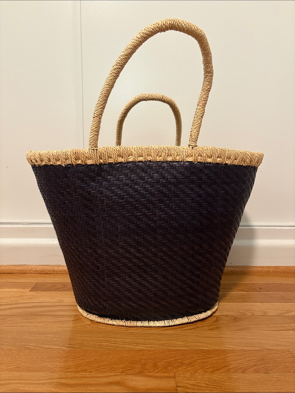 Black Brown XL Woven Straw Beach Bag Trending Pool Summer Tote